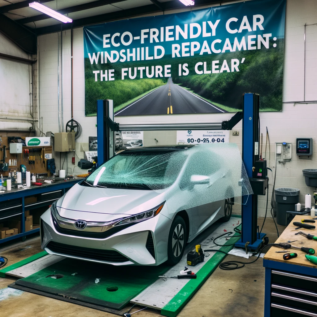 Eco-friendly car windshield replacement workshop in Dallas with Toyota vehicle.